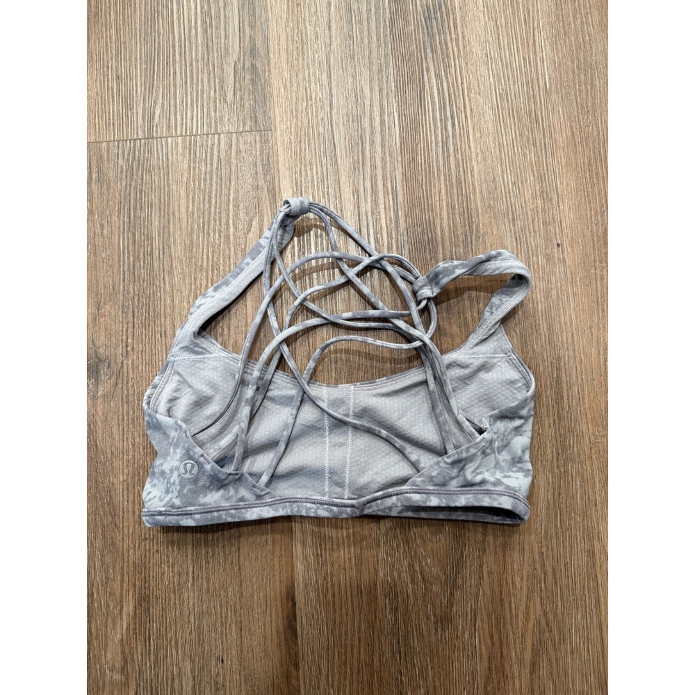 Lululemon Free To Be Wild Sports Bra Grey White Marble Tie Dye Strappy Size 6